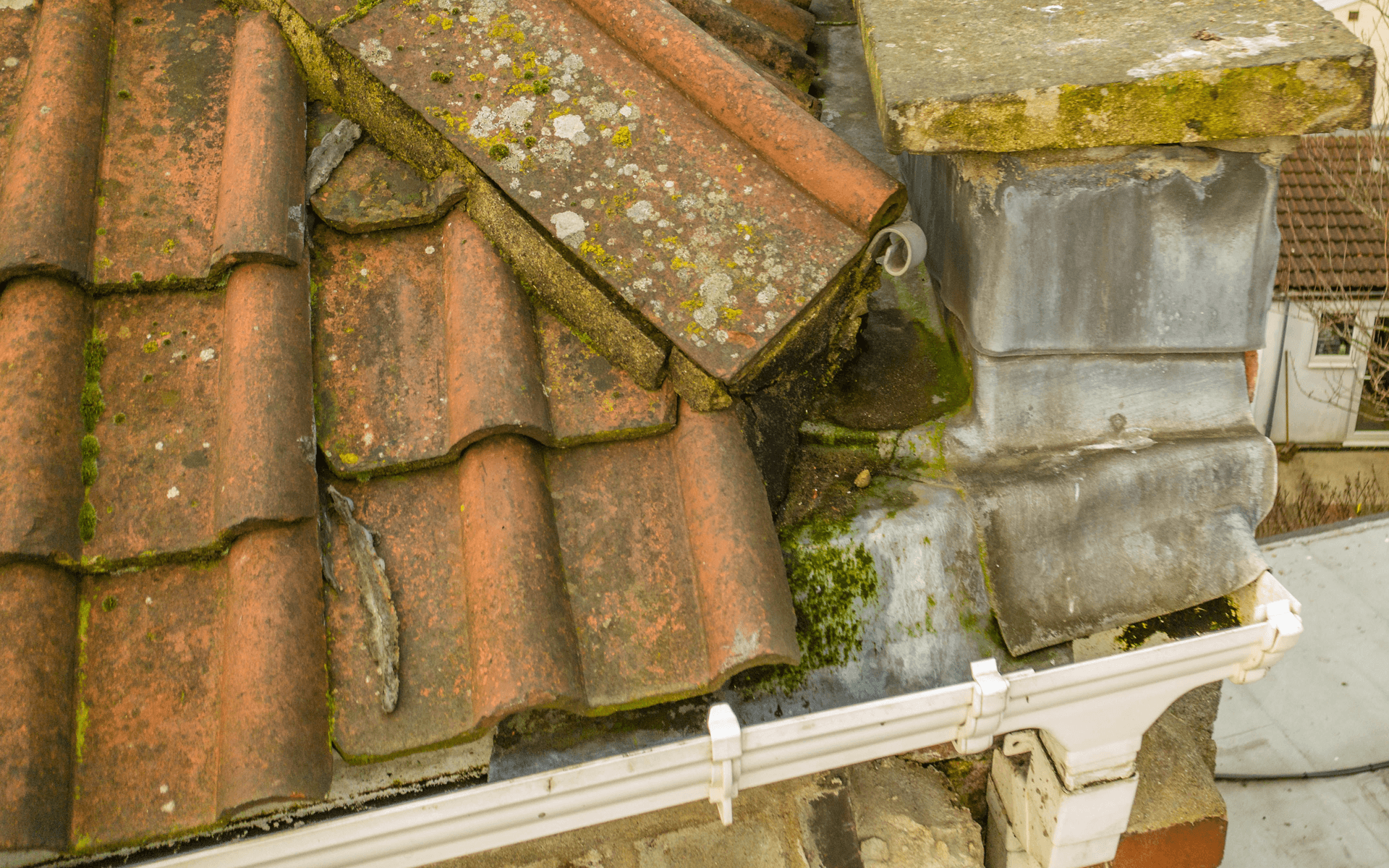 "Mavic 2 Pro" aerial drone photo of a roof corner taken whilst conducting an aerial roof survey in St George, Bristol