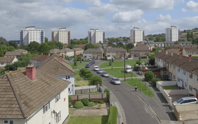 "DJI Inspire 1" aerial drone scene from the BBC drama series "Three Girls" in Bedminster, Bristol shown on "Netflix"