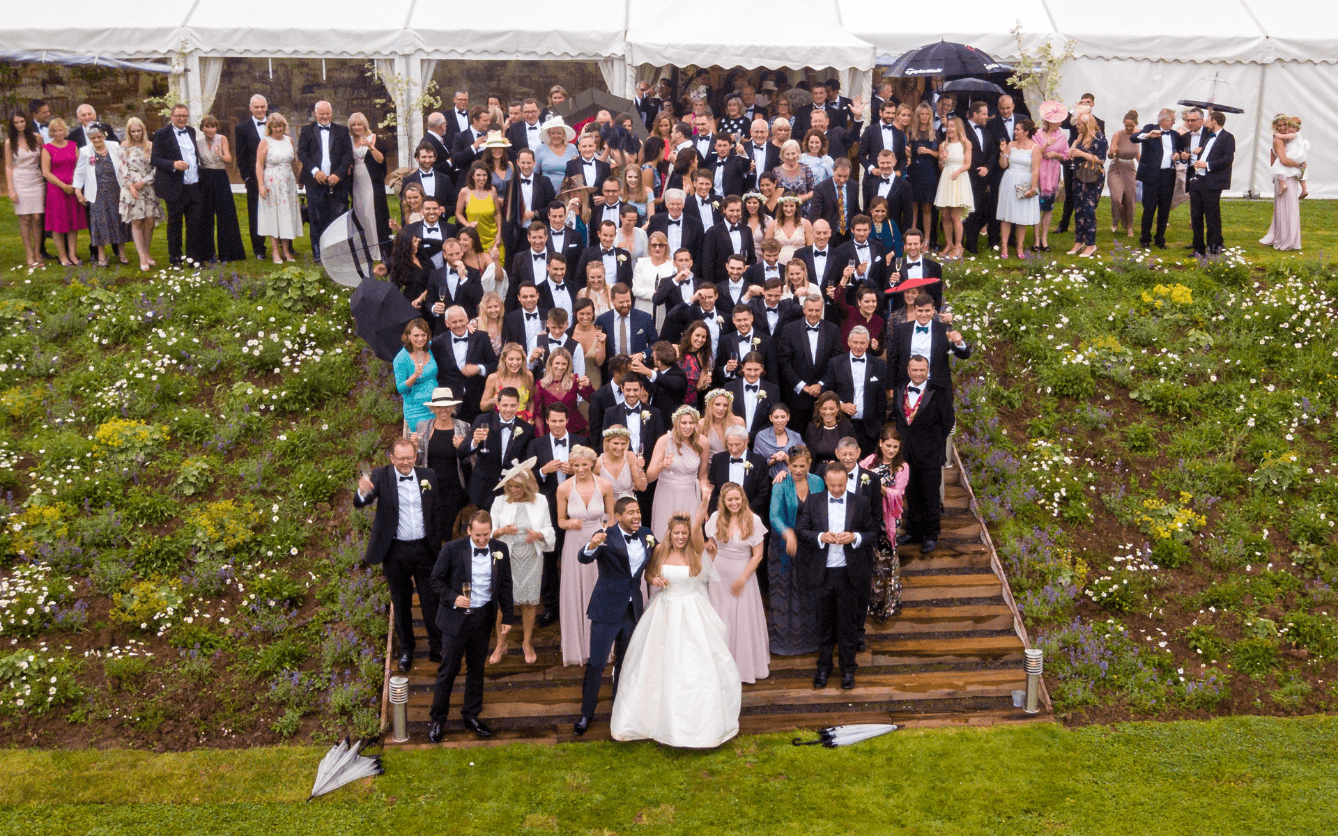 "Mavic Pro" aerial drone photo of a wedding party in Compton Martin, Bristol