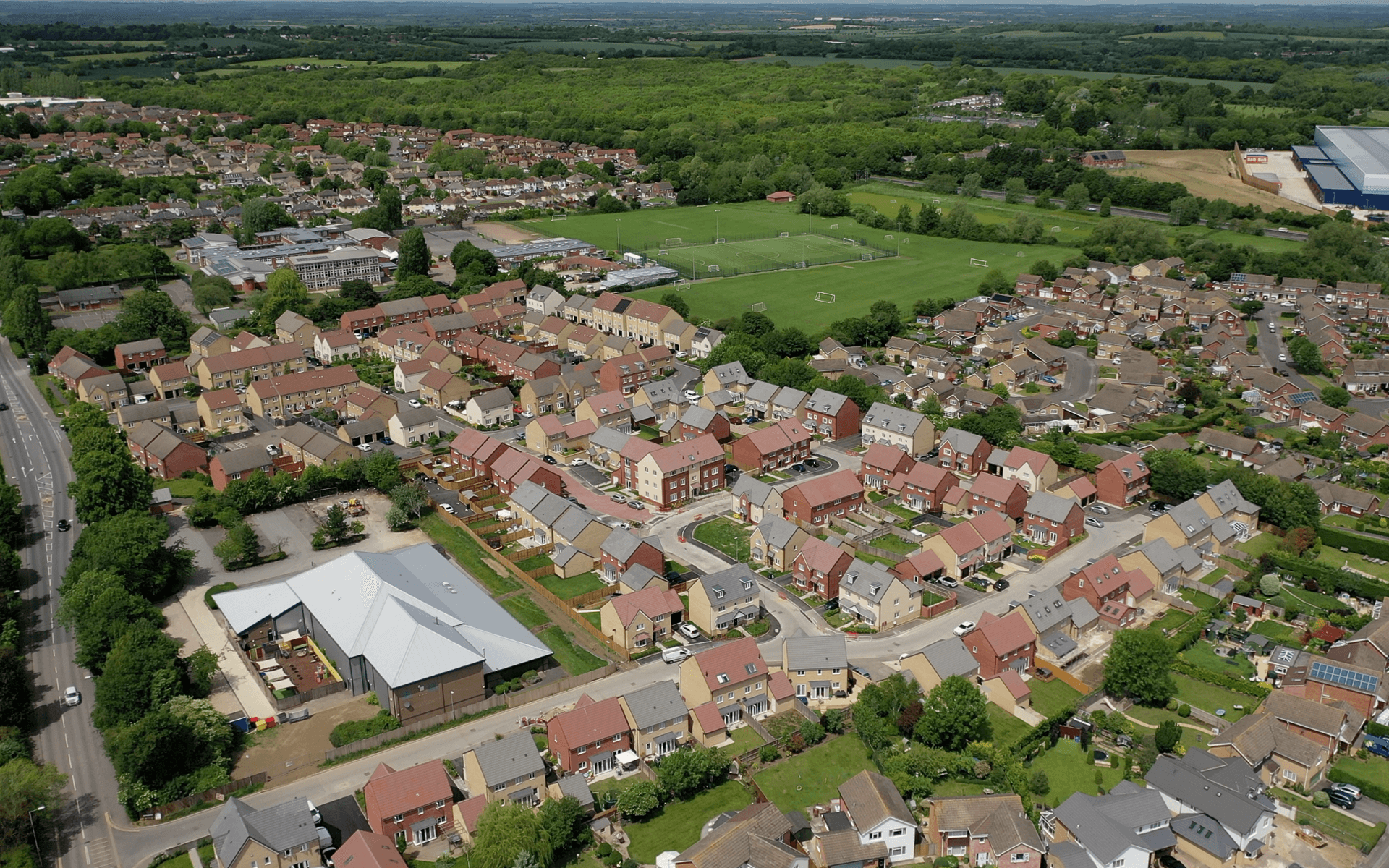 "Mavic 2 Pro" aerial drone photo of a completed "Barratt Homes" development site in Kingsdown, Swindon