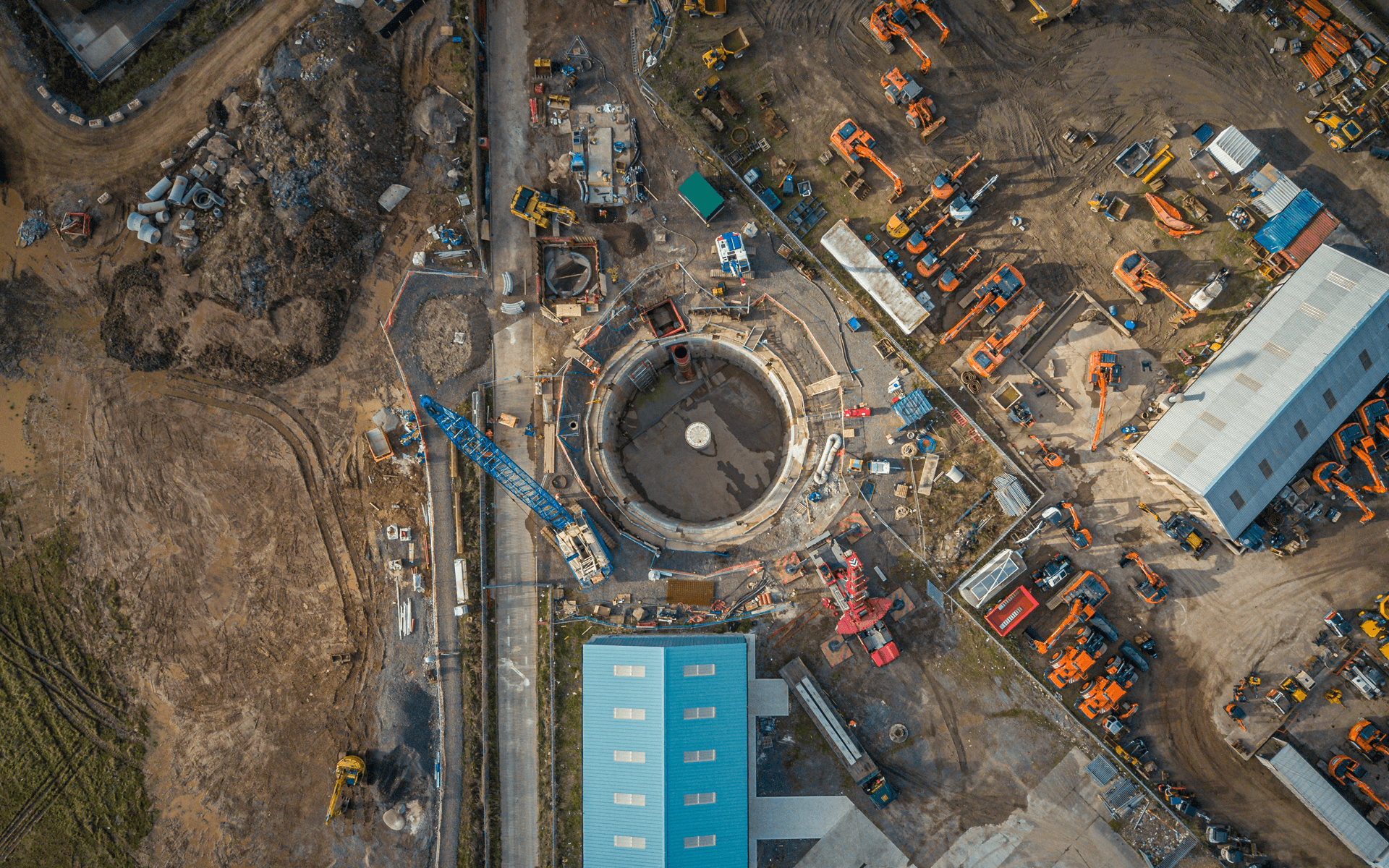 "Mavic Pro" aerial drone photo of a "LEWIS Civil Engineering" flood overflow sewage tank in Bridgwater