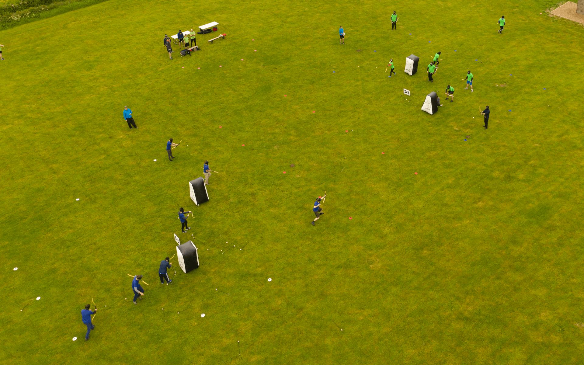 "Mavic 2 Pro" aerial drone photo of "Hydrock" employees playing arrow tag at corporate event in almondsbury bristol