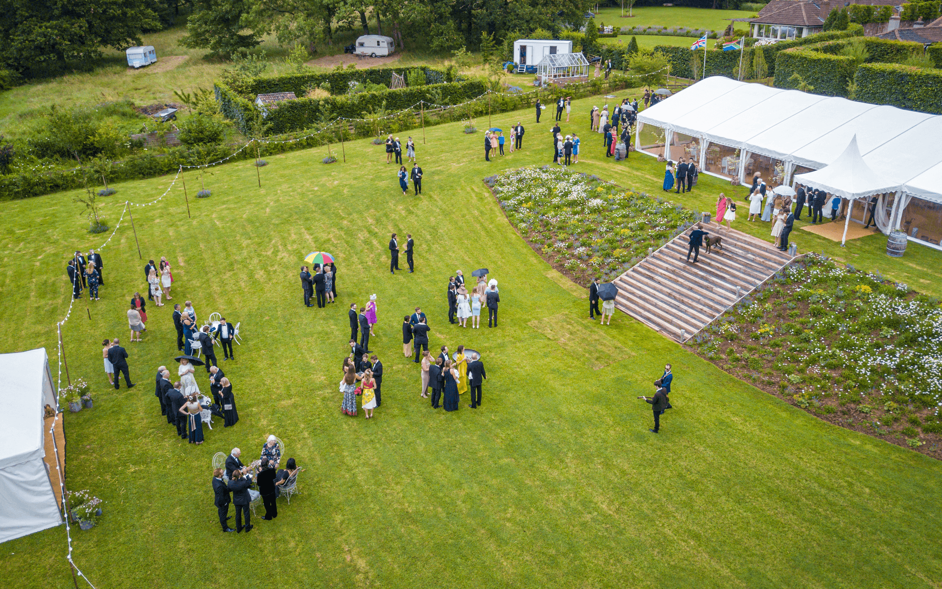 "Mavic Pro" aerial drone photo of a wedding part and venue in Compton Martin, Bristol